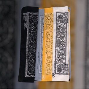 Old School Paisley Bandana Set in Black, Yellow, and White